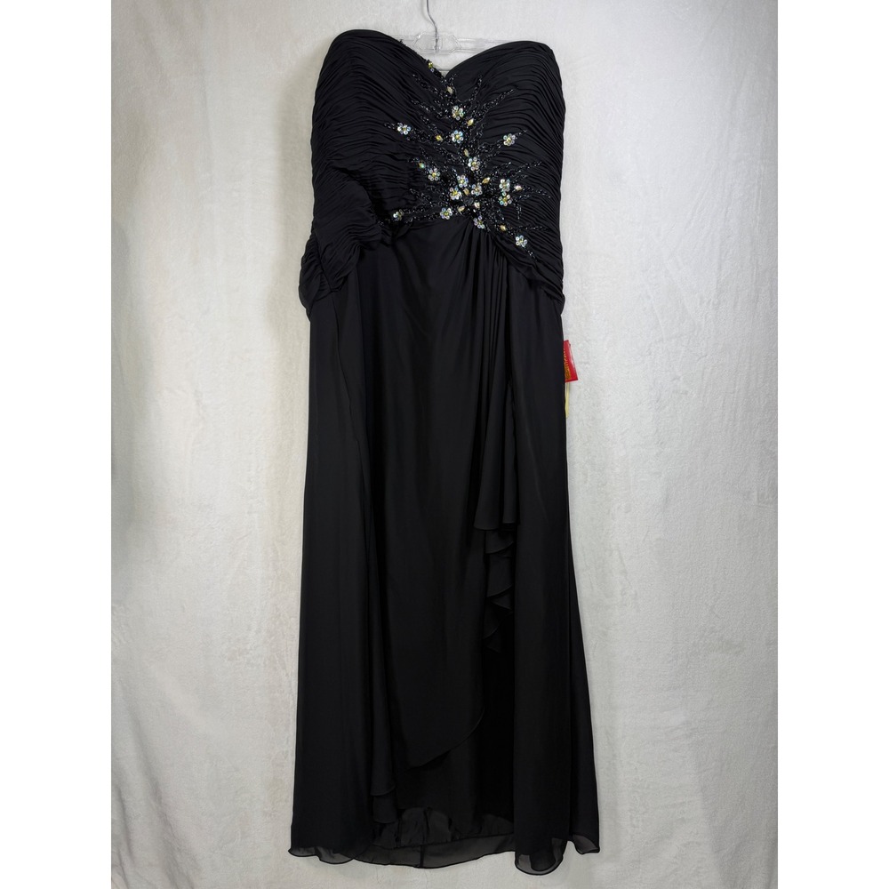 NWT May Queen Couture Black Strapless Beaded Ruched‎ Evening Gown MQ838 Size 22